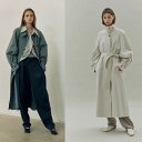 トレンチコート レディース 立襟 ロウクラシック風 ミドル丈 コットン ウエストベルト付き ゆったり 通勤 ベージュ系 ブルーグリーン系(x2)
