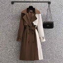 トレンチコート レディース 春秋 韓国 ゆったり 切り替え バイカラー ロング丈 普段使い 通勤 きれいめ ポリエステル ブラック系