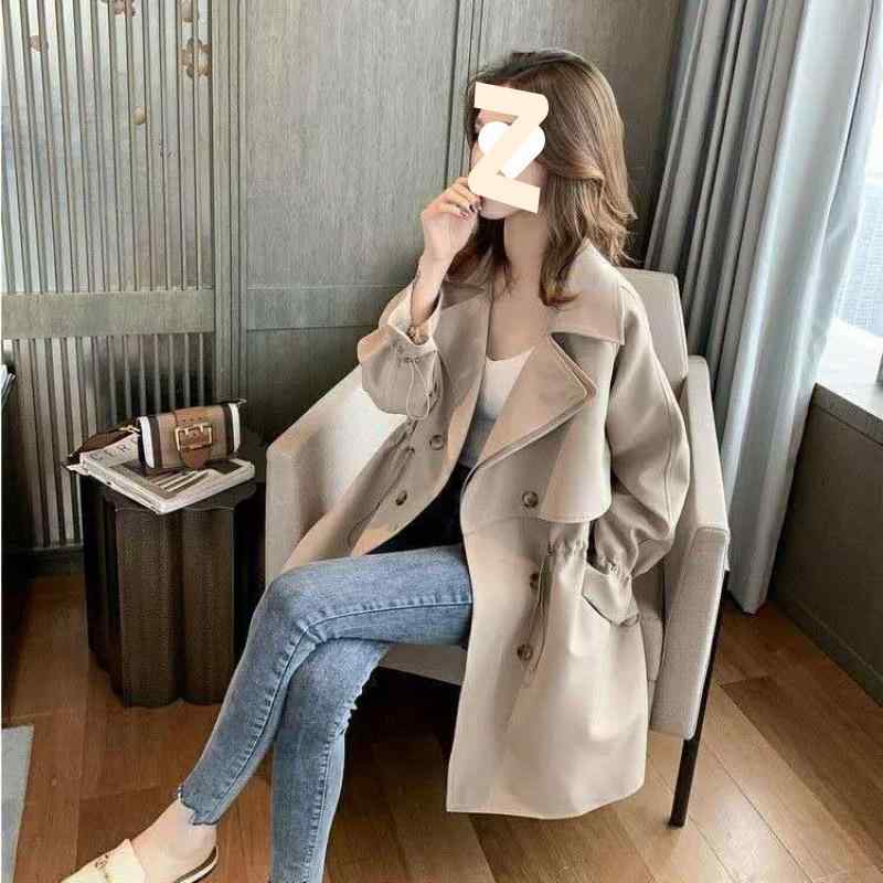 トレンチコート レディース 春秋 薄手 ダブルブレスト ポリエステル ゆったり 無地 ミドル丈 アウター カジュアル 通勤 ブラック ワインレッド ベージュ カーキ グリーン S M L XL 2XL 3XL