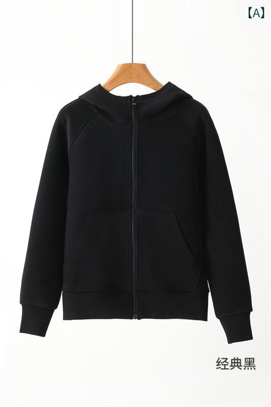 レディース フード付き 防風 厚手 ムース绒風 ウィンドブレーカー コート アウター ジャンパー ブルゾン ポリエステル 無地 黒 ブラック 茶色 杏色 秋冬