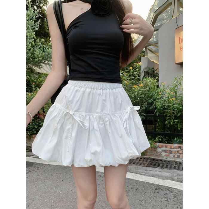 スカート レディース Aラインスカート チュールスカート ミニスカート フレアスカート ひざ丈 春夏 ウエストゴム ポリエステル ホワイト ブラック かわいい ガーリー フェミニン