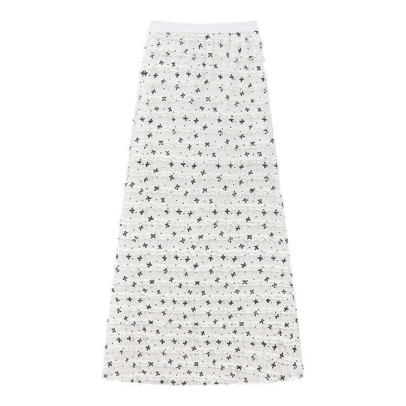 スカート レディース 大きいサイズ フローラル レース Aライン ロングスカート ハイウエスト 切り替え 銅アンモニア繊維 ゆったり かわいい 春夏 ホワイト