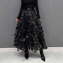 スカート レディース Aライン チュールスカート ロングスカート フレアスカート ハイウエスト 無地 ブラック パープル グリーン レッド ベージュ ブルー 文芸復古風