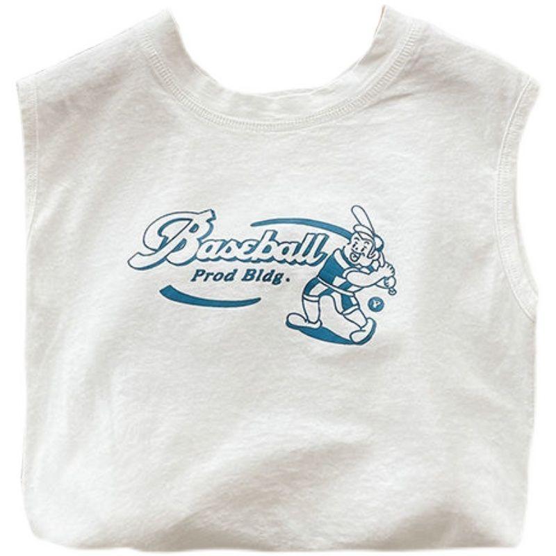 楽天ブリルビタンクトップ キッズ 男の子 女の子 子供服 コットン100％ ノースリーブTシャツ カットソー かわいい おしゃれ カジュアル 普段着 ルームウェア 白 春夏