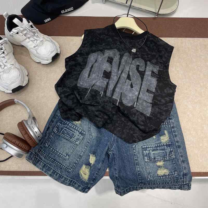 タンクトップ キッズ 男の子 子供服 夏 ノースリーブ Tシャツ コットン 100% ゆったり 染め柄 アルファ..