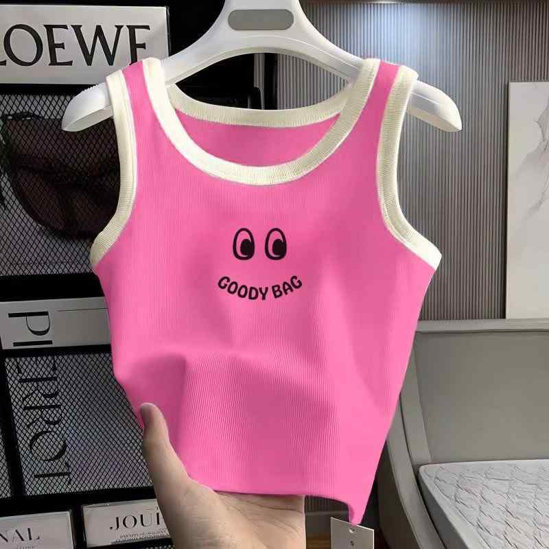 子供服 タンクトップ 女の子 接触冷感 ノースリーブ トップス 薄手 ベビー キッズ ポリエステル ピンク系 アルファベット(x2)