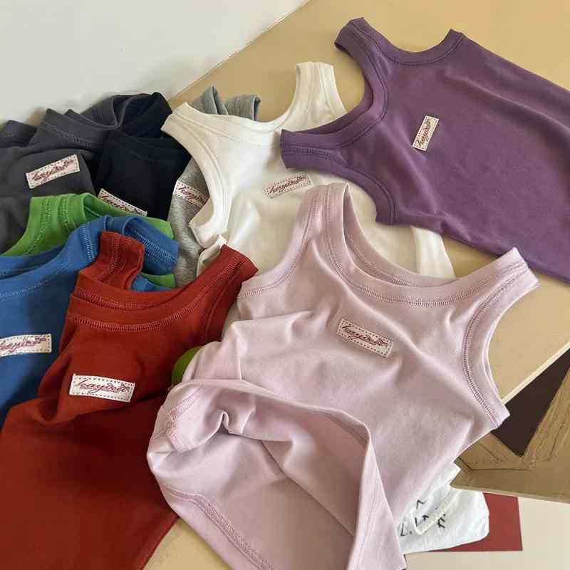 子供用ベスト 春夏 キッズ ベビー 女の子 男の子 オーガニックコットン ノースリーブ トップス 伸縮性 吸湿性 通気性 普段着 部屋着 白 花灰色 紫色 黒 ...