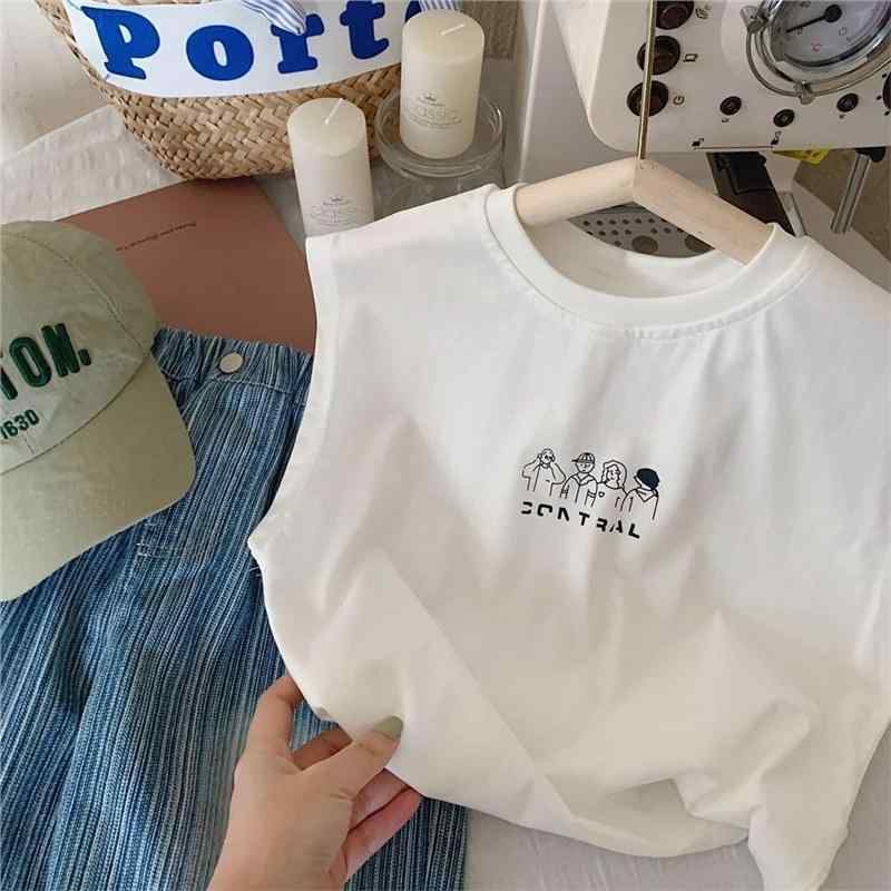 Tシャツ キッズ 男の子 ノースリーブ コットン タンクトップ 夏 薄手 韓国風 子供服 トップス カットソー 白