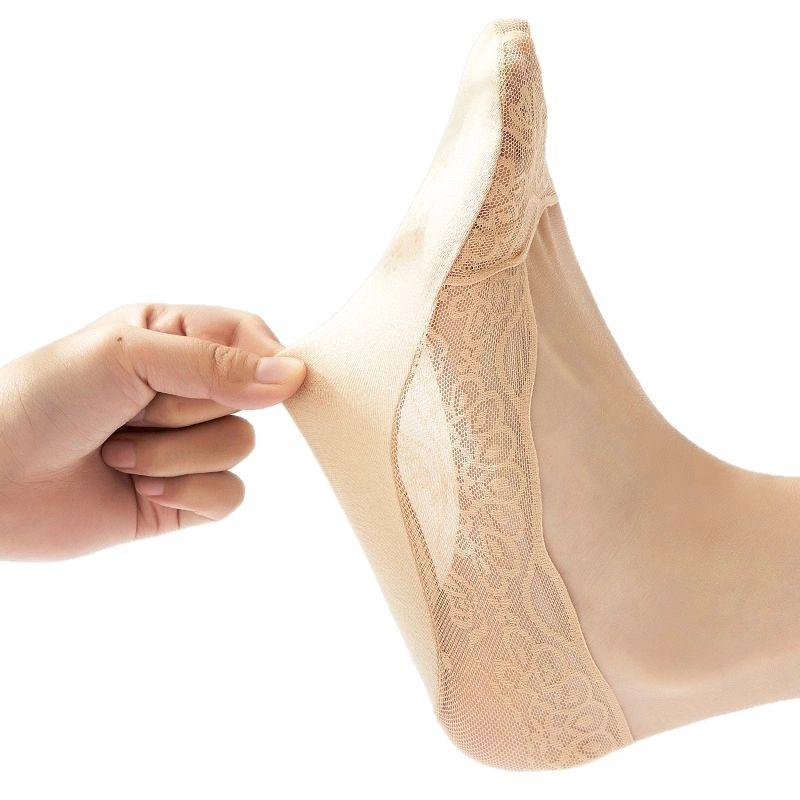 靴下 レディース 薄手 スニーカーソックス 綿 浅履き 脱げにくい 滑り止め レース 春夏 白 灰 黒 肌色(x2)