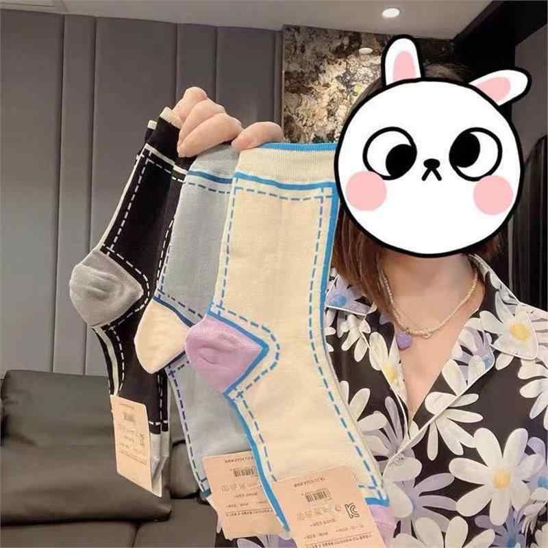 靴下 レディース ソックス 中筒丈 ポリエステル綿 撞色 切り替え 速乾 滑り止め 吸汗 防摩擦 カジュア..