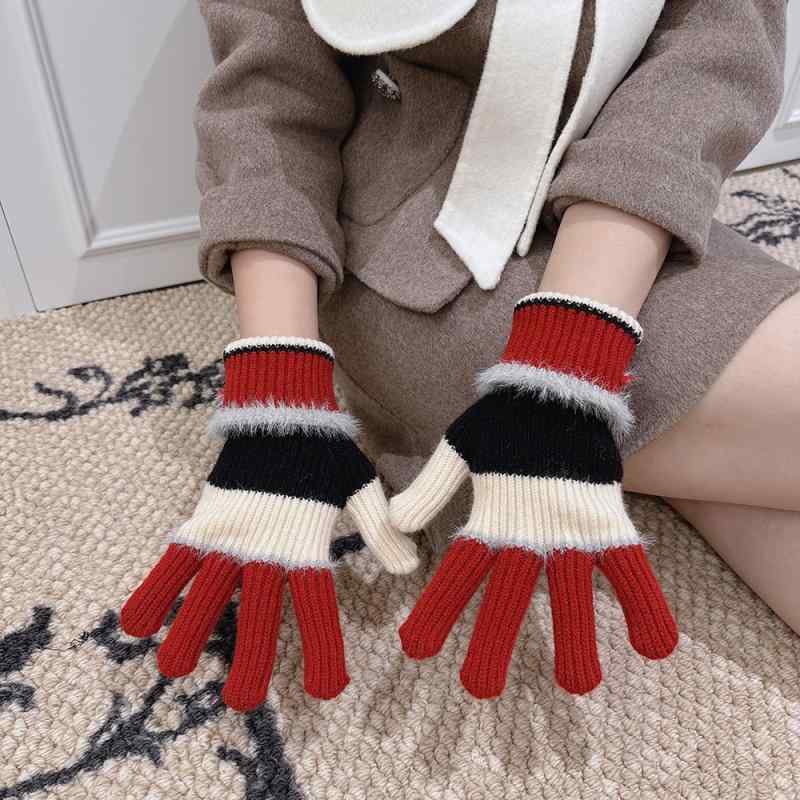 手袋 レディース ニット手袋 秋冬 暖かい ミトン グローブ 指なし スマホ対応 かわいい バイカラー2(4)