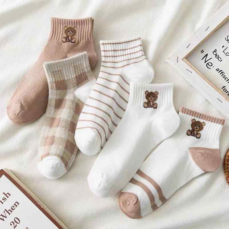靴下 レディース 春夏 薄手 ショートソックス かわいい クマ柄 ボーダー柄 ローカット スニーカーソッ..