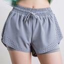 ショートパンツ レディース 2層構造 スポーツ ヨガ ウェア トレーニング ランニング アウトドア 接触冷感 吸湿速乾 ブラック ホワイト グレー 春夏秋冬