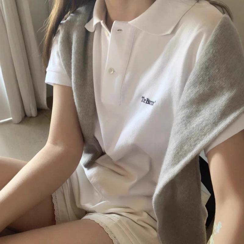 Tシャツ レディース 韓国 th barnnet 撞色 アルファベット 刺繍 半袖 トップス カットソー 春夏 カジュアル かわいい ホワイト ブルー