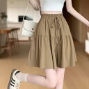 パンツ レディース 婦人服 ポリエステル スカート付きショートパンツ キュロット 高腰 ワイドレッグパンツ 黒 カーキ ピンク 日韓スタイル カジュアル 快適 伸縮性