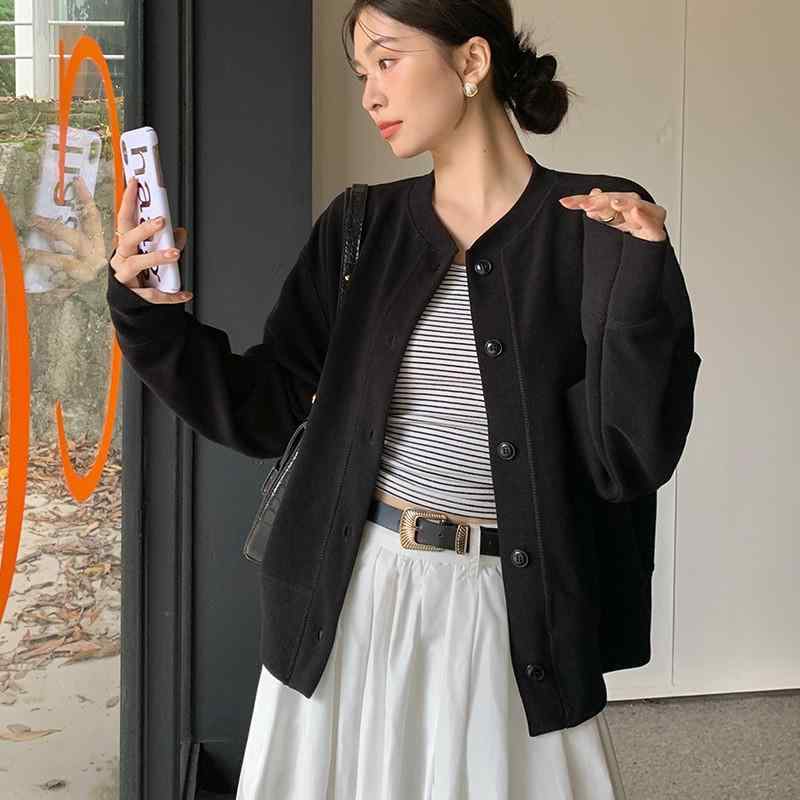 カーディガン レディース 秋冬 長袖 スウェット 配色 野球服 ブルゾン トップス 無地 ドロップショルダ..