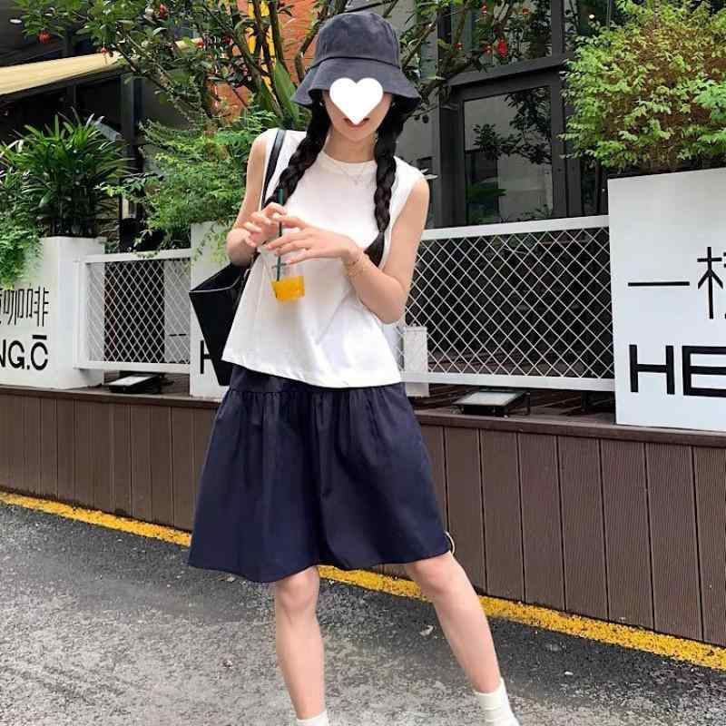 スカート レディース ミニ丈 Aライン 紺色 ポリエステル 日韓風 カジュアル かわいい おしゃれ 春夏