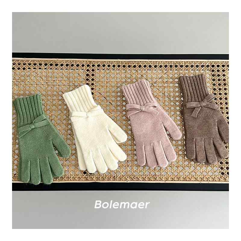 手袋 レディース ニット手袋 秋冬 防寒 あったか グローブ 学生 かわいい リボン スマートフォン対応 白 ピンク系 ブラウン グリーン レッド2