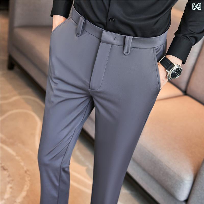 パンツ メンズ スラックス 快適 ストレッチ スリムフィット テーパードパンツ 男性用 ズボン 高弾力 普段使い 仕事着 藏青 グレー ブラック