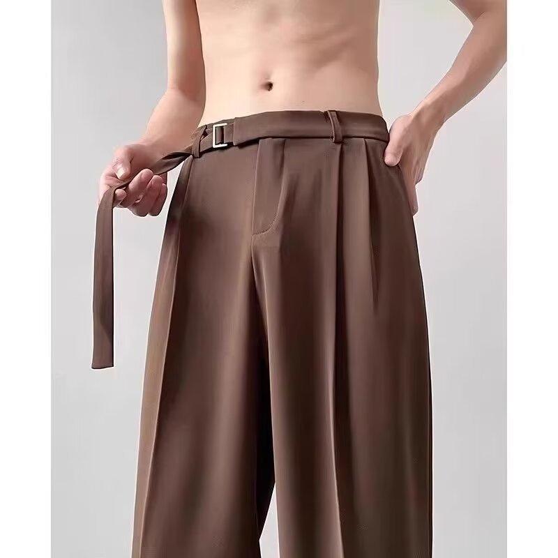 スラックス メンズ 男性用 春夏 接触冷感 ゆったり ストレートパンツ ワイドレッグパンツ イージーパンツ 普段使い リラックス 部屋着 ブラック グレー ブラウン