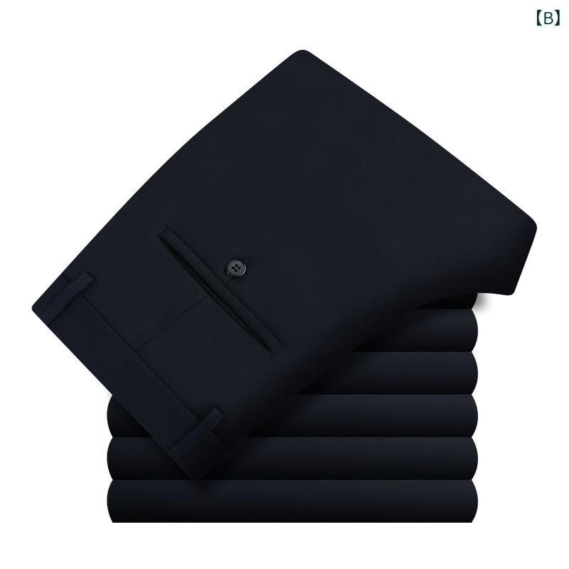 パンツ 男性用 紳士 ビジネス スラックス ストレート ゆったり 伸縮性 高 waist 春秋 コットン混紡 ブラック ネイビー フォーマル シニア 30 31 32 33 34 35 36 38 40