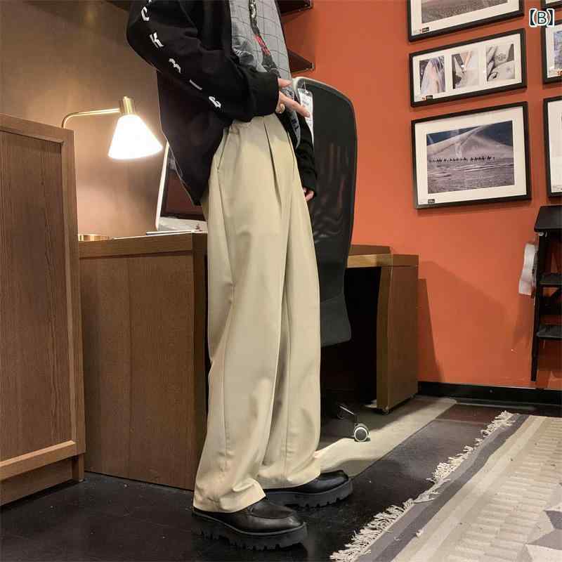 パンツ メンズ スラックス 春秋 テーパード ワイドレッグ ゆったり ストレート リラックスパンツ 韓国 カジュアル オフィスカジュアル 白 黒