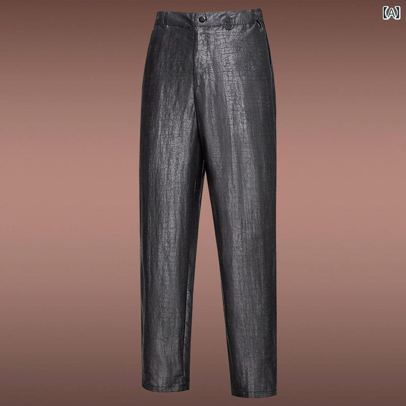 パンツ メンズ 蚕糸 絹 ズボン スラックス 中国風 ワイドパンツ ルーズパンツ イージーパンツ リラックスパンツ 春夏 ブラック