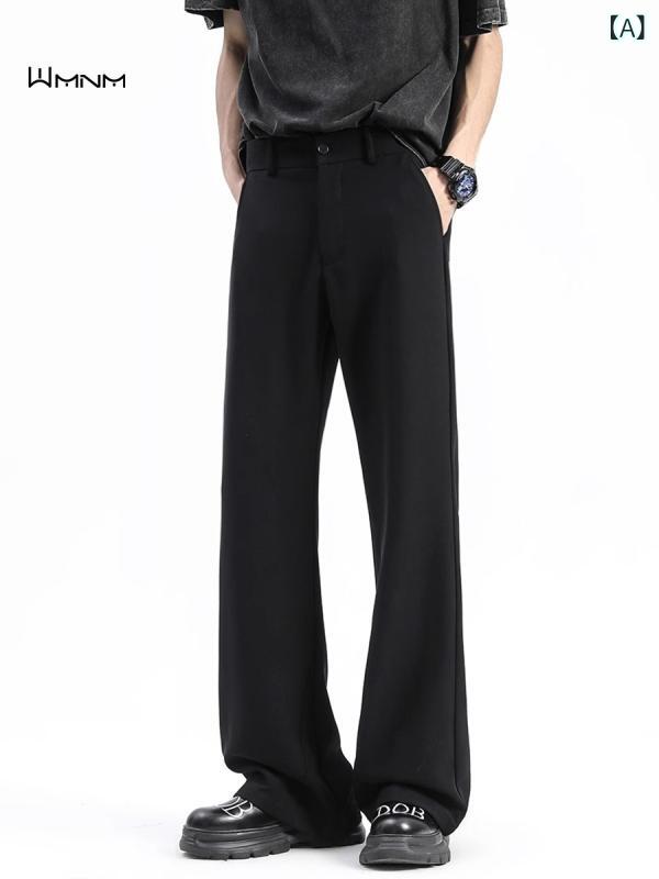 ズボン メンズ 黒 テーパード スラックス パンツ 豪華感 無地 ポリエステル 春秋 マイクロフレア ビジネス カジュアル