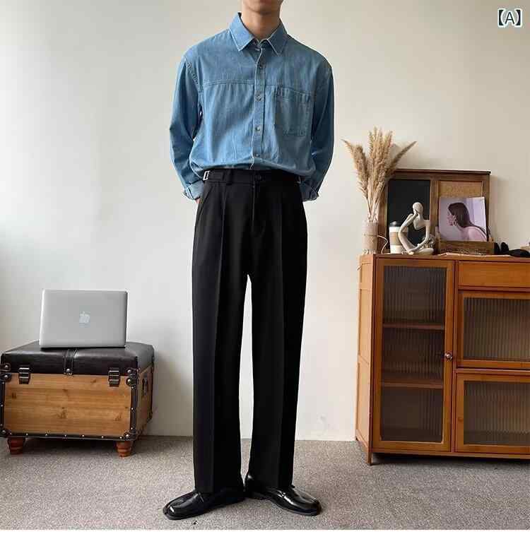 スラックス メンズ ダブルタック ストレート テーパード イージーパンツ ビジネス オフィス カジュアル ゆったり 高見え ブラック ブラウン ポリエステル(x2)