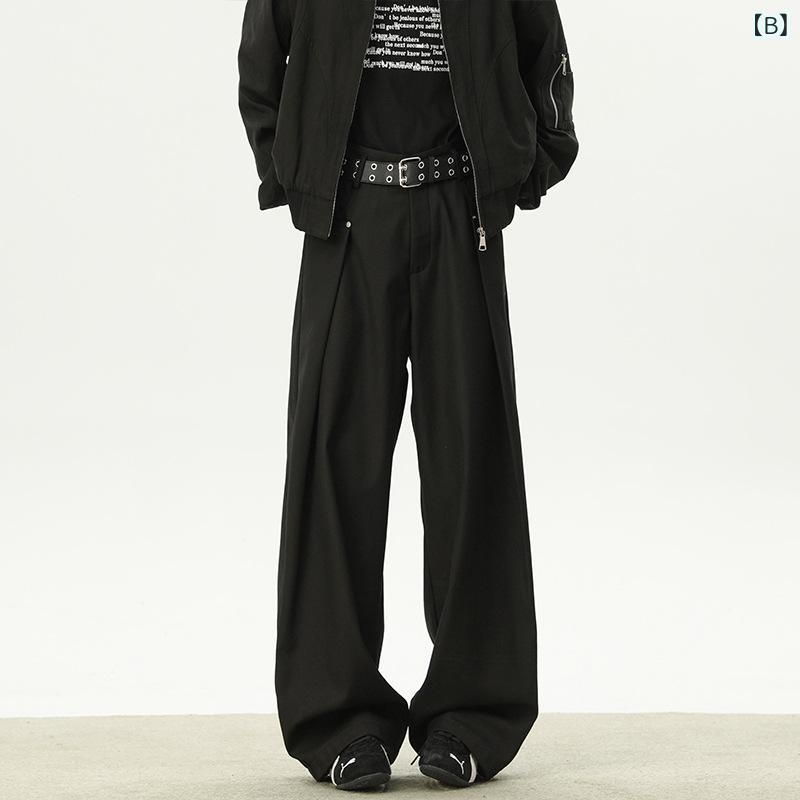 メンズ 西パンツ スラックス ゆったり ストレート グレー 黒 ポリエステル 伸縮性なし カジュアル 普段使い