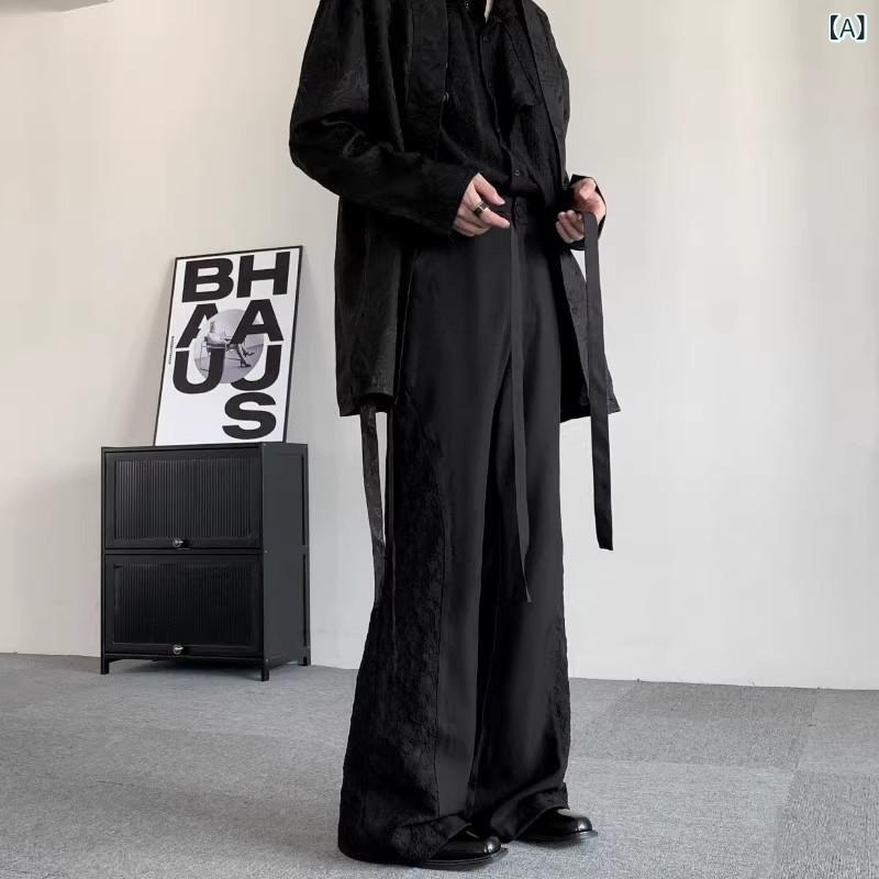 パンツ 男性用 レトロ 切り替え テーパードパンツ スラックス 垂れ感 豪華感 黒 ブラック M L XL 2XL 3XL 春秋