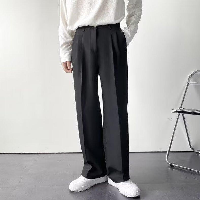 パンツ メンズ スラックス 秋冬 ゆったり ストレート ワイドレッグ ドレープ イージーケア ホワイト グレー ブラック カーキ ブラウン ポリエステル テーパードパンツ