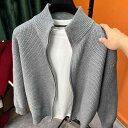 カーディガン メンズ ニット レトロ ゆったり 長袖 ジップアップ トップス 秋冬 グレー 黒