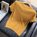 Tシャツ メンズ 半袖 薄手 ニット カットソー スリム 無地 丸首 プルオーバー 接触冷感 通気性 普段使い