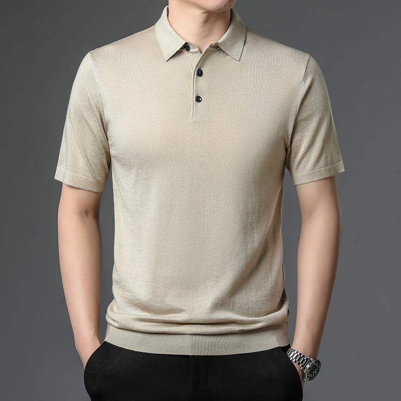 ポロシャツ メンズ ニット 羊毛混紡 半袖 トップス 紳士服 カジュアル 春夏 薄手 襟付き 無地 グレー ..