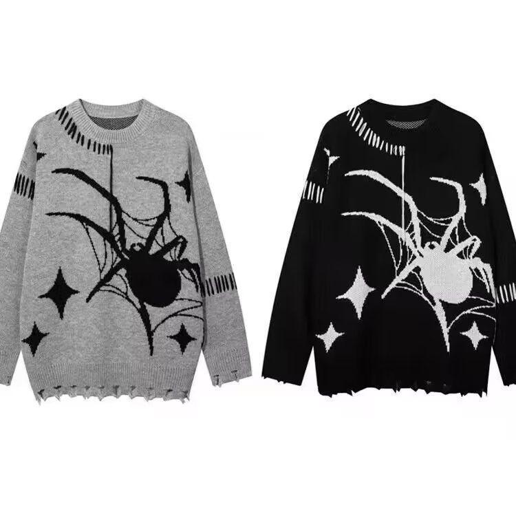 ニット メンズ ニットトップス 長袖 ラウンドネック ゆったりサイズ プルオーバー 秋冬 普段使い レトロ 配色 ブラック グレー