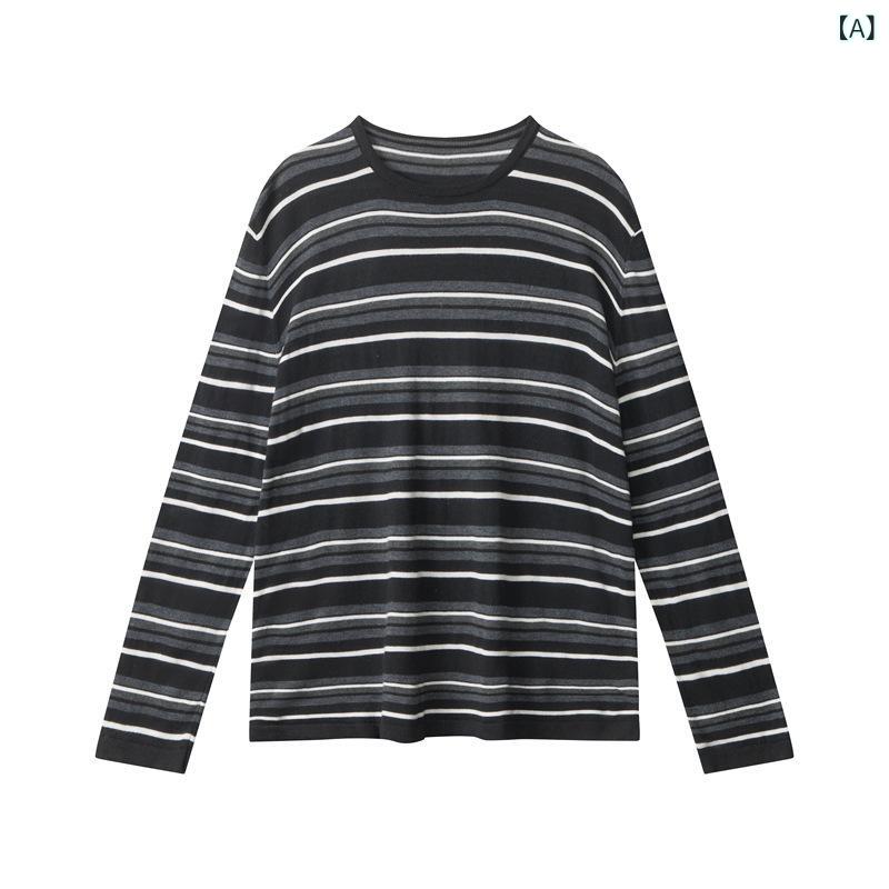 ニット メンズ 配色 ボーダー柄 クルーネック プルオーバー トップス 長袖 春秋 カジュアル スポーティー リラックス ウェア 普段着