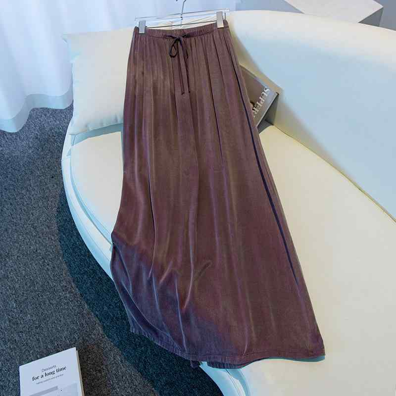 スカート レディース Aライン ミモレ丈 銅アンモニア繊維 ビスコース 無地 プリーツ 黒 紫 ハイウエス..