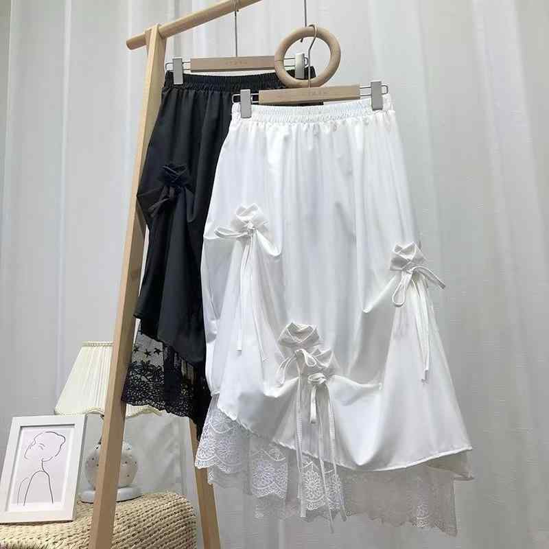 スカート 大きいサイズ レディース Aライン ミモレ丈 チュール レース スカート ホワイト 白 ブラック 黒 ポリエステル ロリータ スタイル(x2)