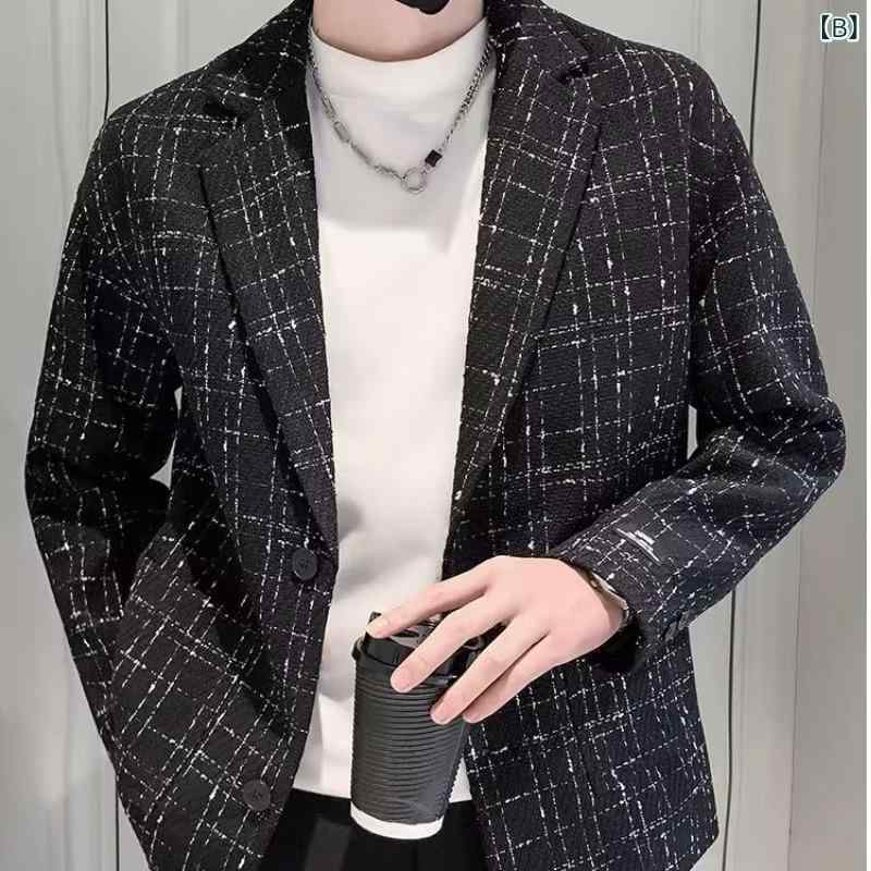 ジャケット メンズ テーラードジャケット ブリティッシュスタイル チェック柄 ゆったり ポリエステル混紡 秋 カーキ ブラック