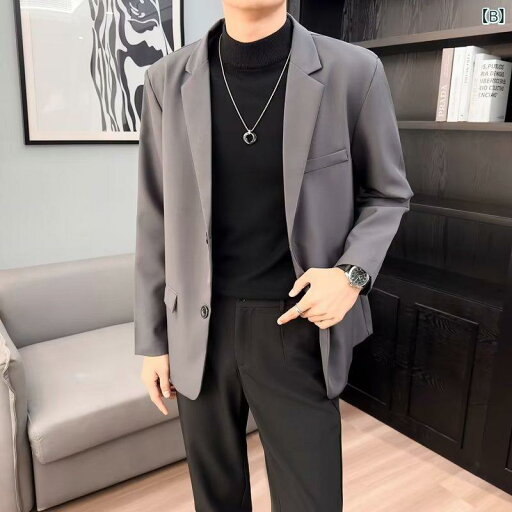 ジャケット メンズ テーラードジャケット スリムフィット ポリエステル 無地 黒 ブラック ダークグレー ライトグレー カーキ 湖ブルー フォーマル カジュアル スマートカジュアル