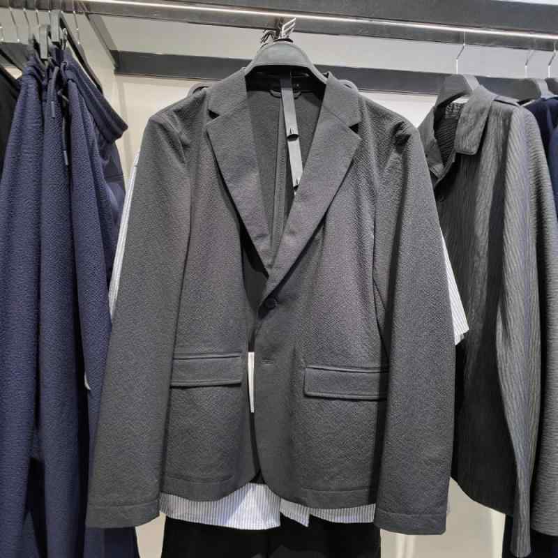 ジャケット メンズ 男性用 テーラード 夏ジャケット 接触冷感 格子柄 黒 ブラック 紺色 ネイビー 立体ポケット 長袖 薄手 春夏