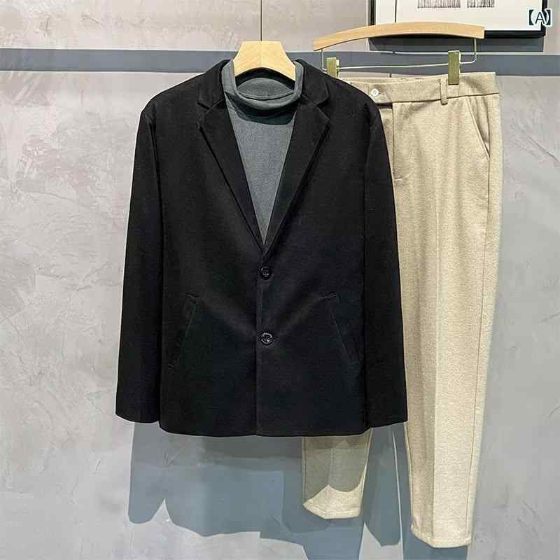 ジャケット メンズ 男性用 秋冬物 毛織物 テーラード ルーズフィット 無地 ポリエステル 混紡 ダークグレー