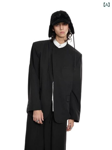 スーツ メンズ テーラードジャケット 春秋 中国風 ポリエステル 無地 ゆったり 肩パッド付き 長袖 黒 ブラック カジュアルスタイル