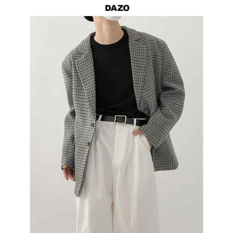 ジャケット メンズ テーラード 秋冬 格子柄 ゆったりサイズ コットン 混紡 グレー 茶色(x2)