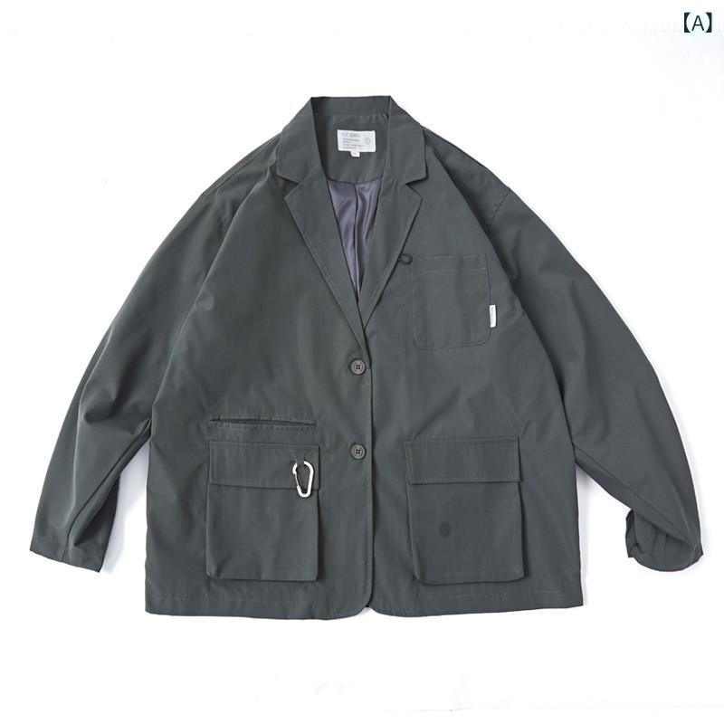 ジャケット メンズ テーラードジャケット レトロ アウトドア 通勤 ポリエステル 多ポケット ルーズフィット ダークグレー 紺