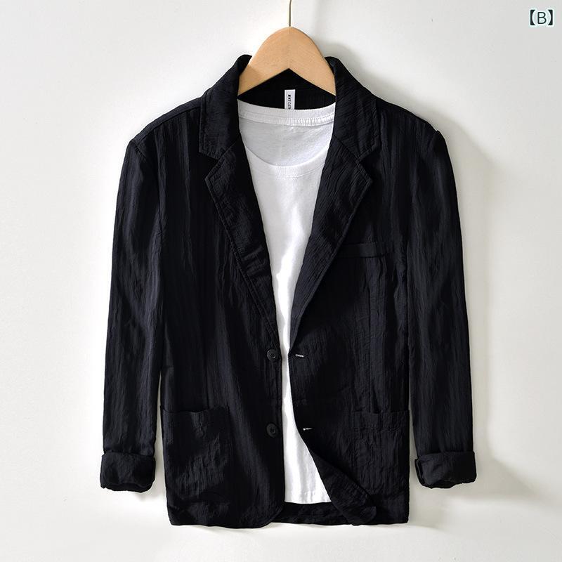 ジャケット メンズ 男性用 コットン テーラードジャケット 日系 暗紋 無地 長袖 ルーズフィット ゆったりサイズ カジュアル フォーマル 春秋 ホワイト ブラック(x2)