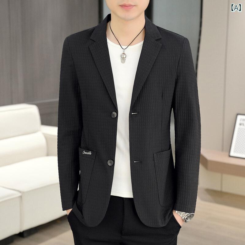 スーツ メンズ ビジネス 夏スーツ 接触冷感 吸湿速乾 無地 テーラードジャケット 長袖 薄手 夏用 男性用 オフィス カジュアル ブラック カーキ ホワイト グレー