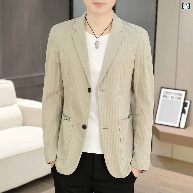 スーツ メンズ ビジネス 夏スーツ 接触冷感 吸湿速乾 無地 テーラードジャケット 長袖 薄手 夏用 男性用 オフィス カジュアル ブラック カーキ ホワイト グレー
