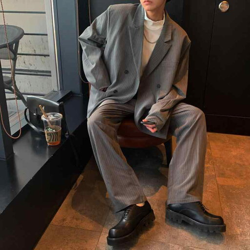 スーツ メンズ 男性用 ストライプ柄 ダブルブレスト テーラードジャケット ゆったり 春夏 秋冬 韓国 ビジネス カジュアル スーツ メンズ 男性用 ストライプ柄 ダブルブレスト テーラードジャケット ゆったり 春夏 秋冬 韓国 ビジネス カジュアル